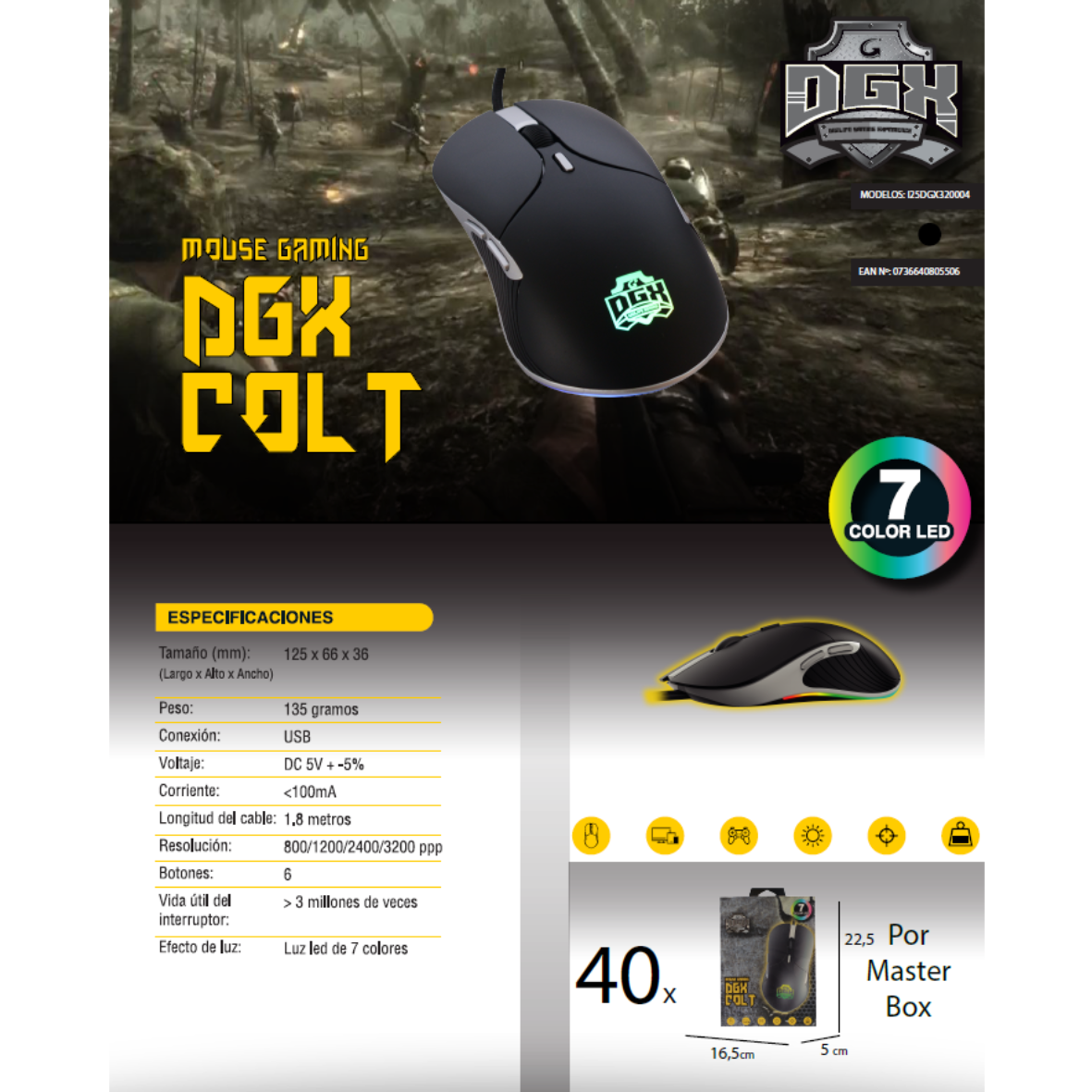 Mouse DGX colt 7 color led